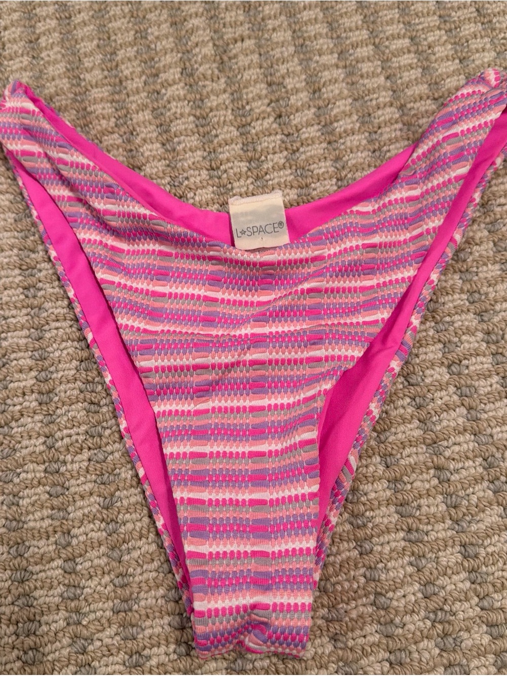 l*space Hot Pink Striped High-Cut Bikini Bottom